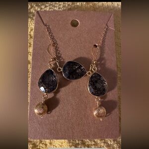Black Rutilated Quartz Earring and Necklace Set